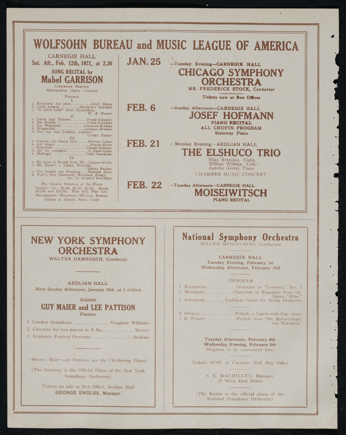 National Symphony Orchestra, January 25, 1921, program page 8