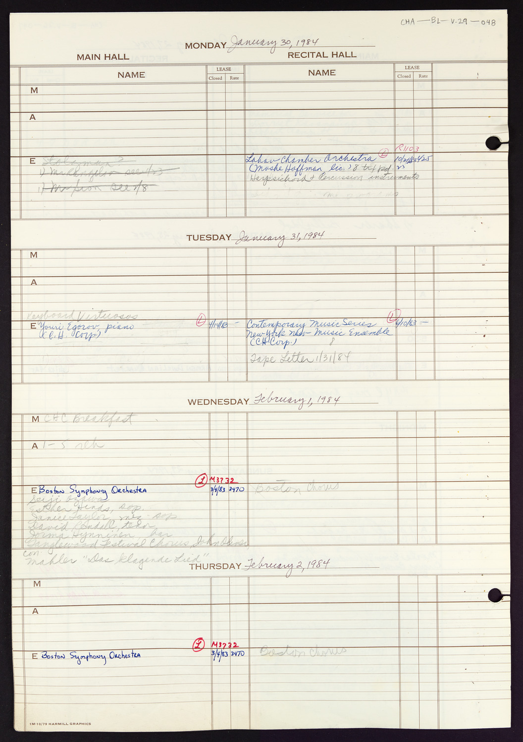 Carnegie Hall Booking Ledger, volume 29, page 48