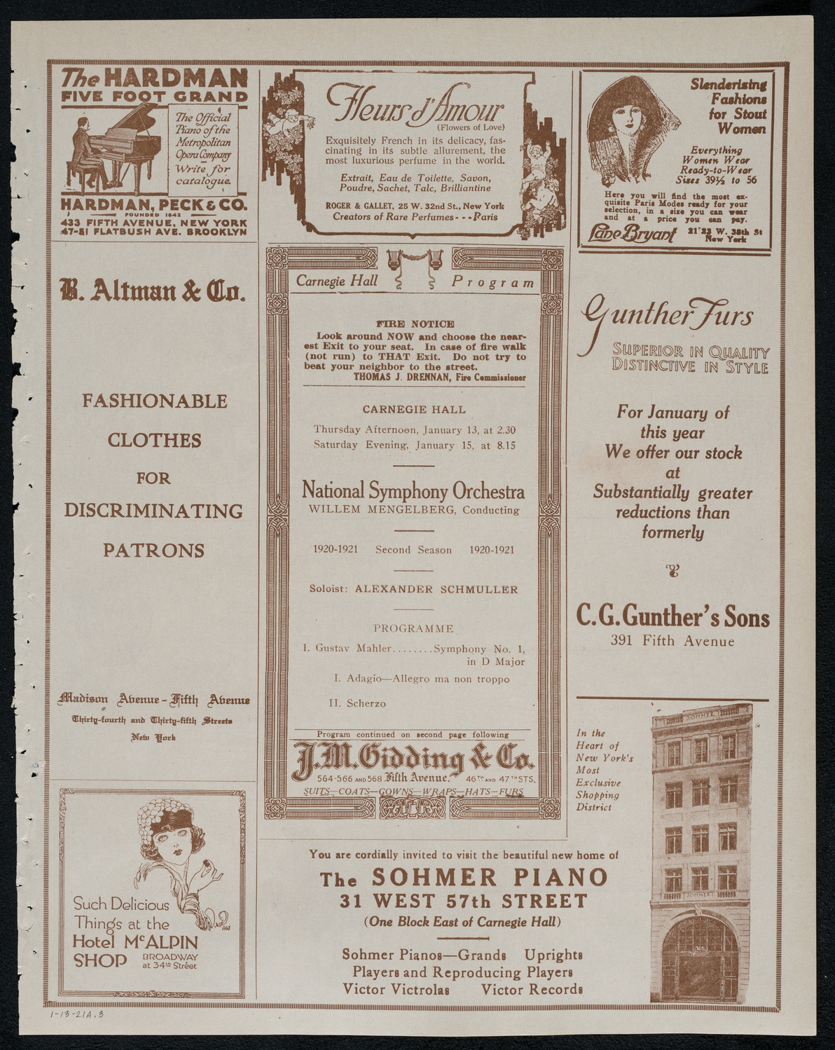 National Symphony Orchestra, January 13, 1921, program page 5