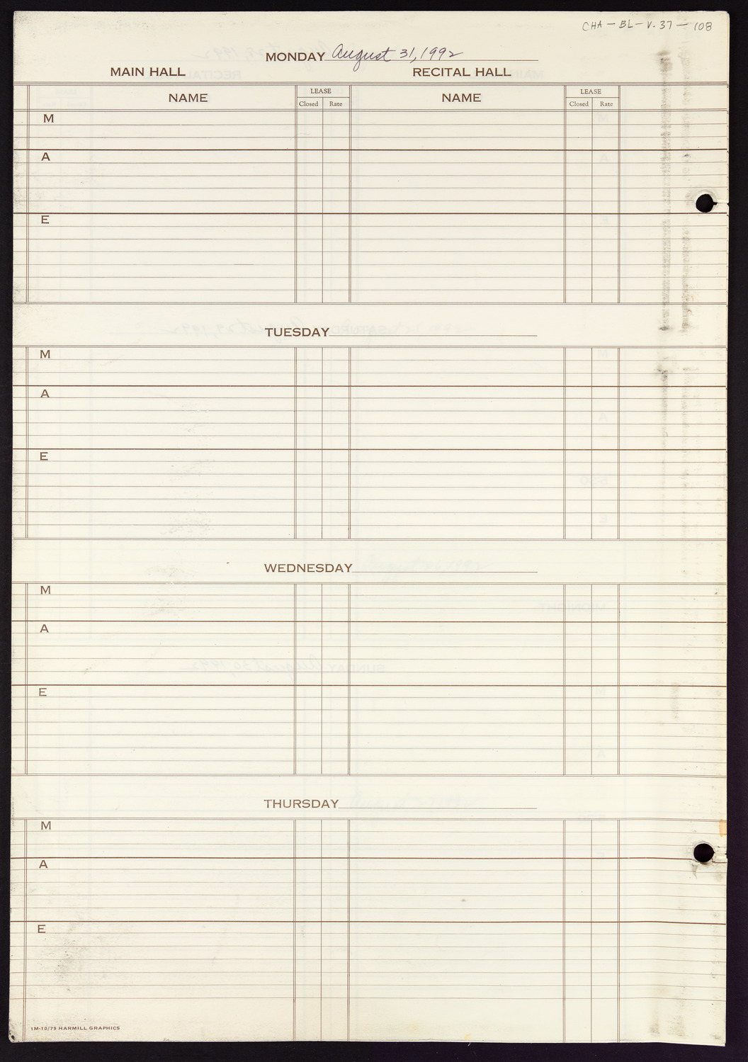 Carnegie Hall Booking Ledger, volume 37, page 108