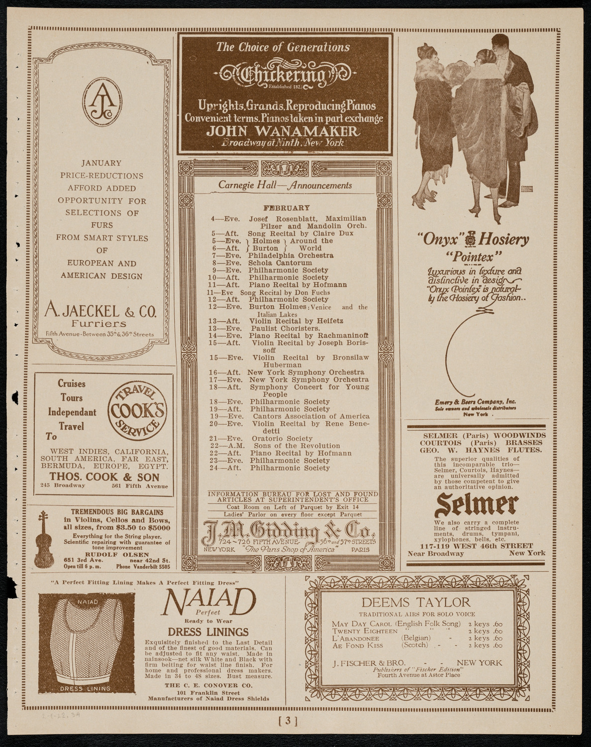 Boston Symphony Orchestra, February 4, 1922, program page 3