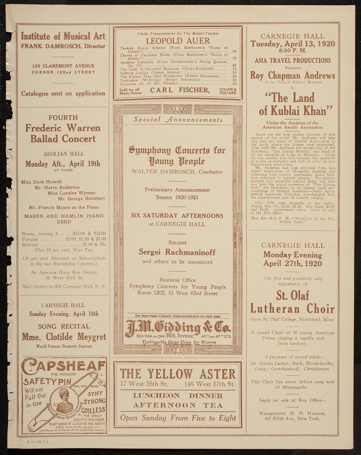 New York Banks' Glee Club, April 10, 1920, program page 9