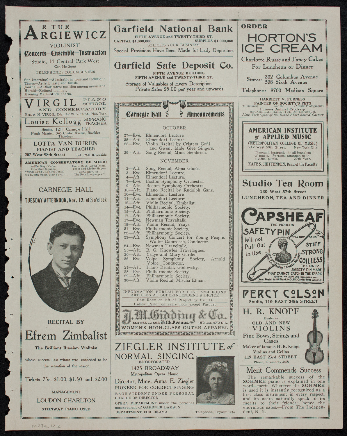 People's Symphony Concert, October 27, 1912, program page 3