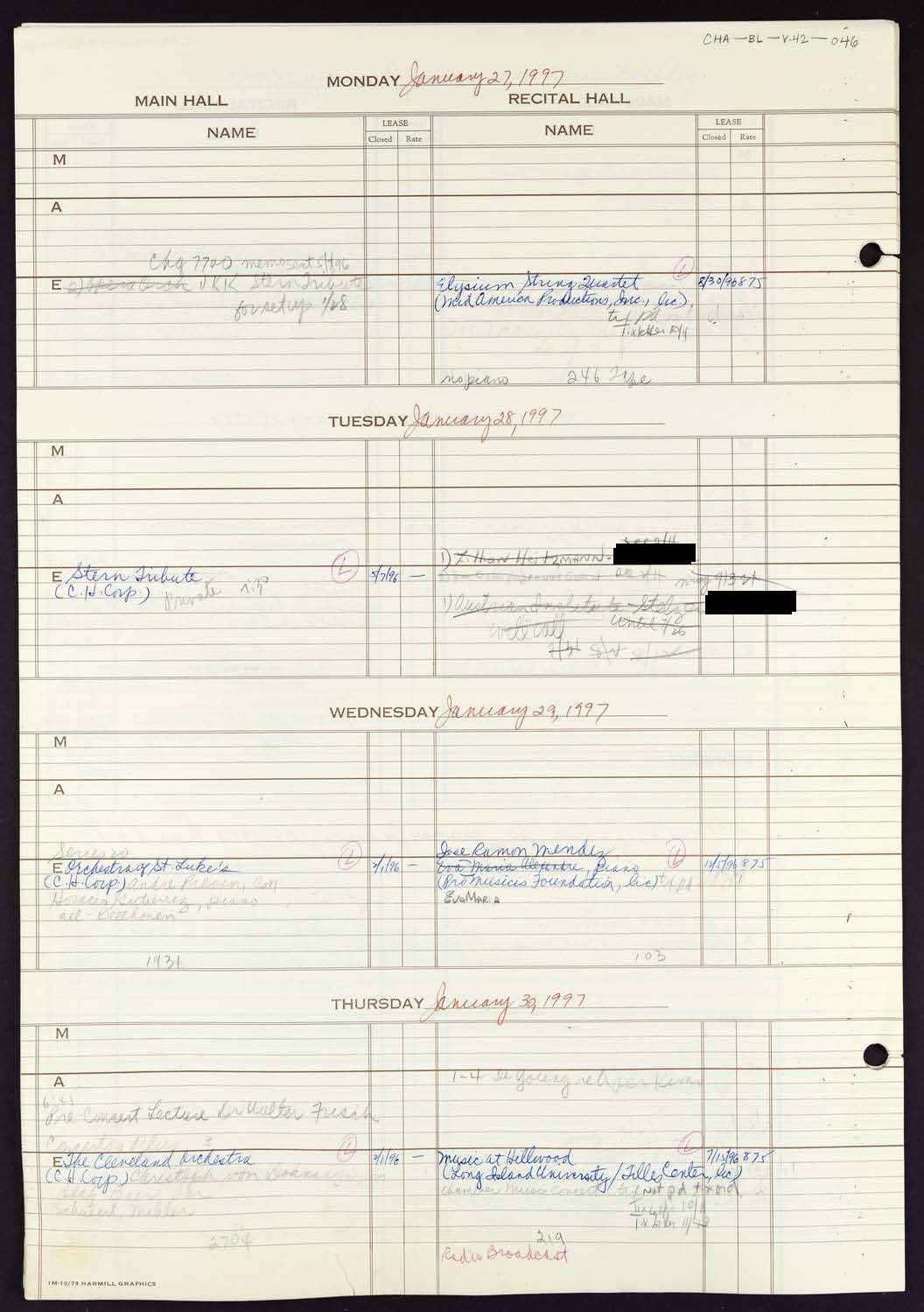 Carnegie Hall Booking Ledger, volume 42, page 46