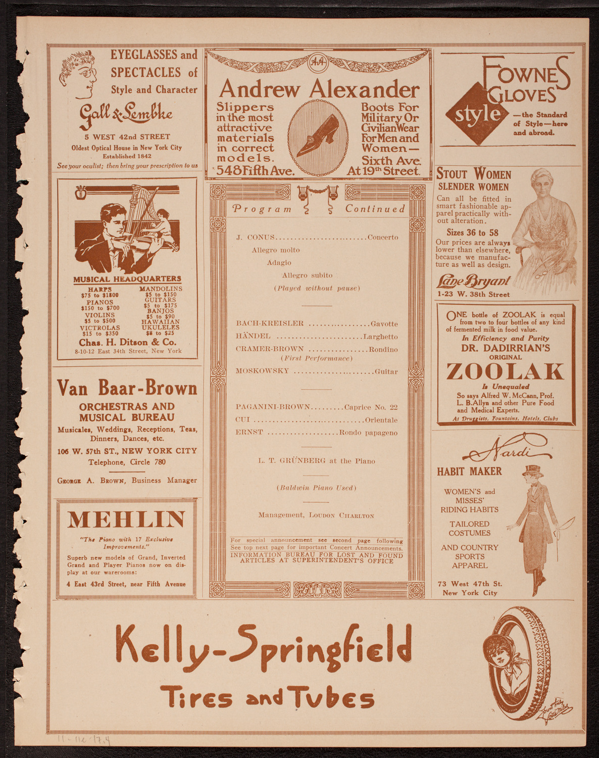 Eddy Brown, Violin, November 11, 1917, program page 7