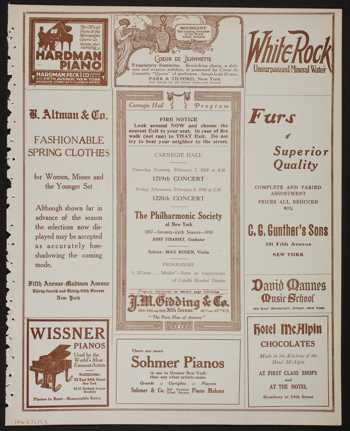 New York Philharmonic, February 7, 1918, program page 5