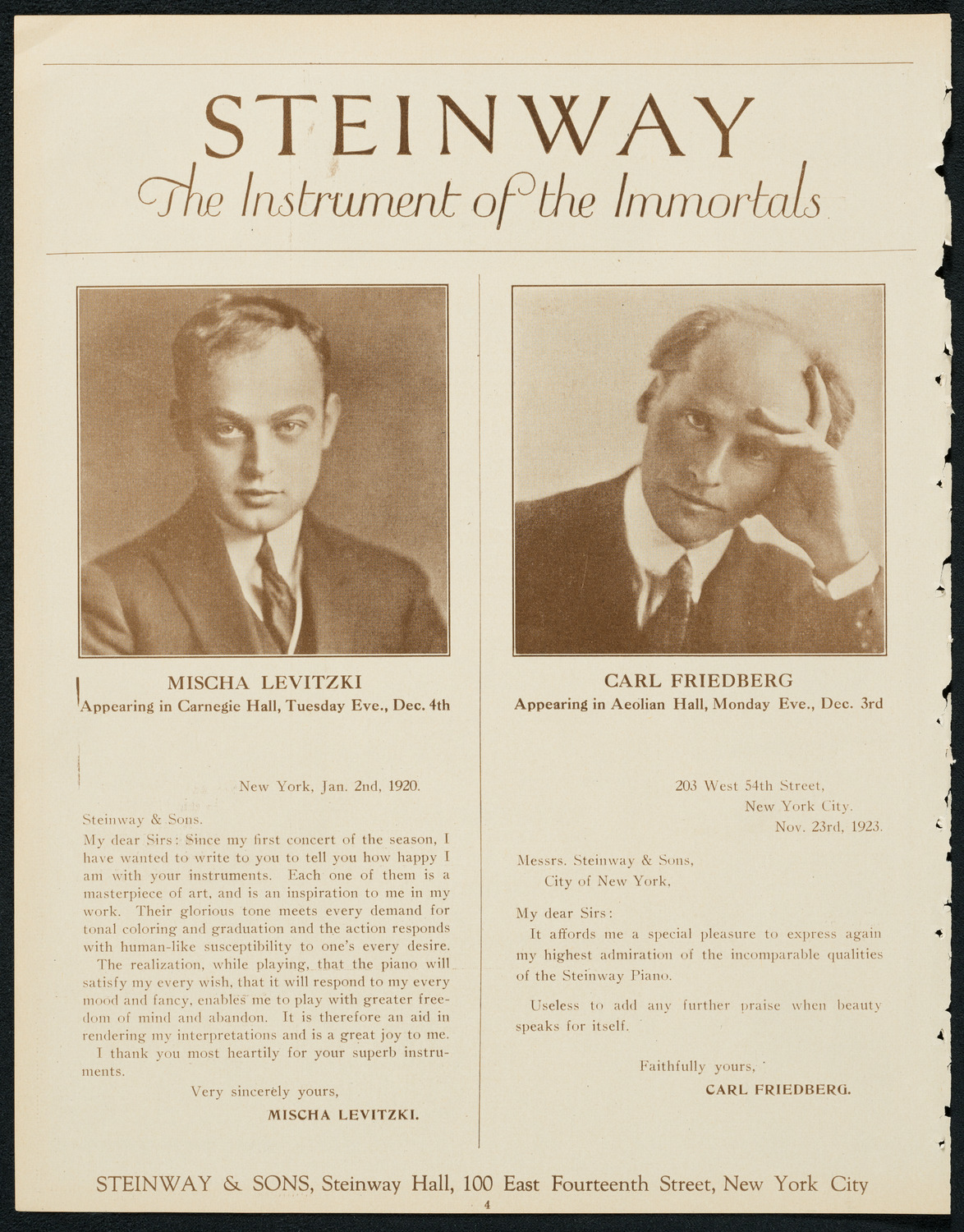 New York Philharmonic, November 28, 1923, program page 4