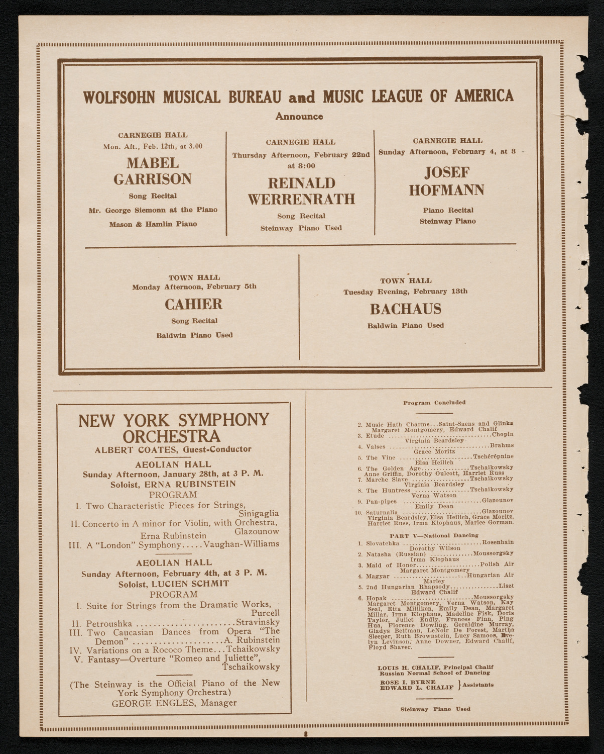 Chalif Dancers, January 27, 1923, program page 8