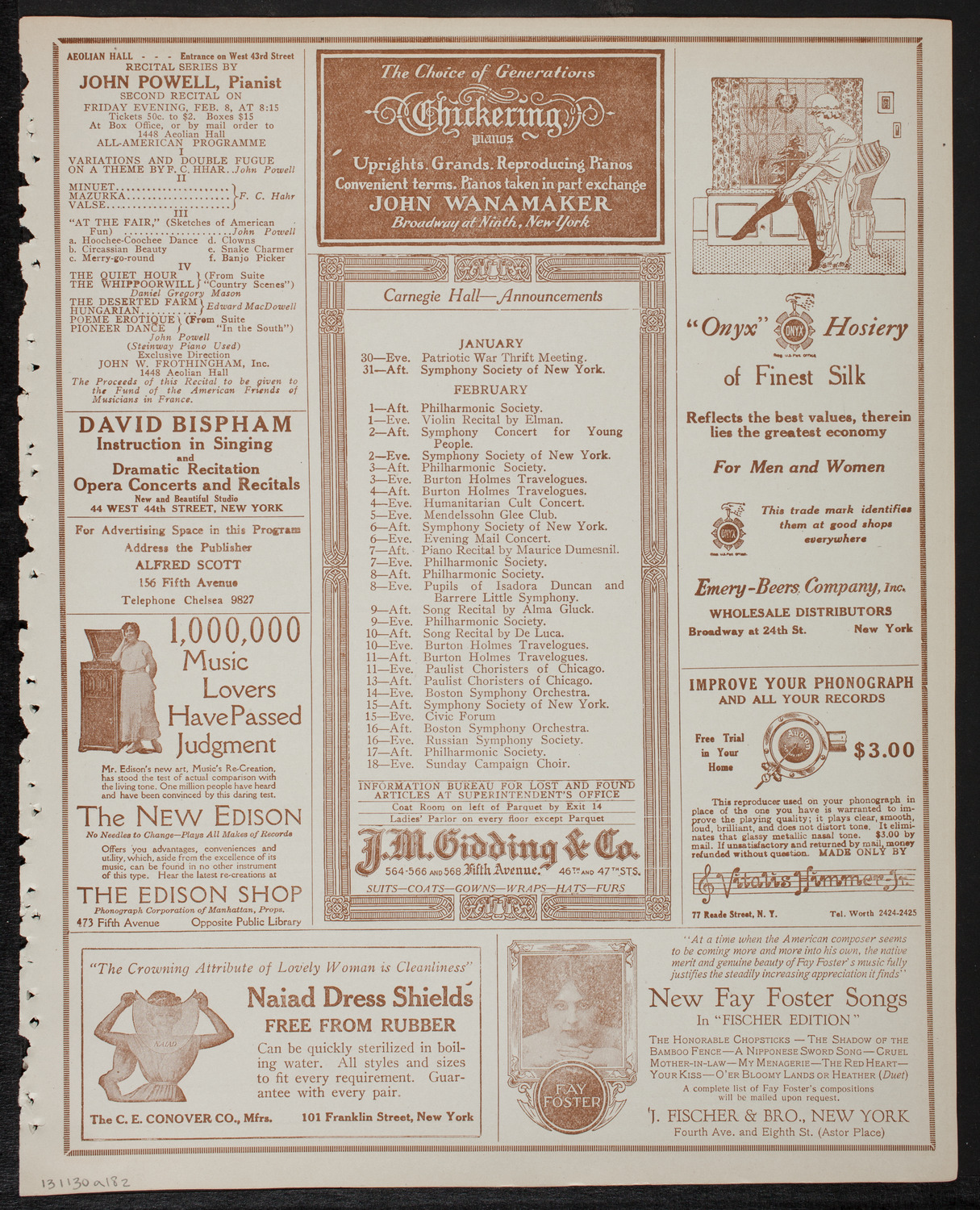 Jascha Heifetz, Violin, January 30, 1918, program page 3