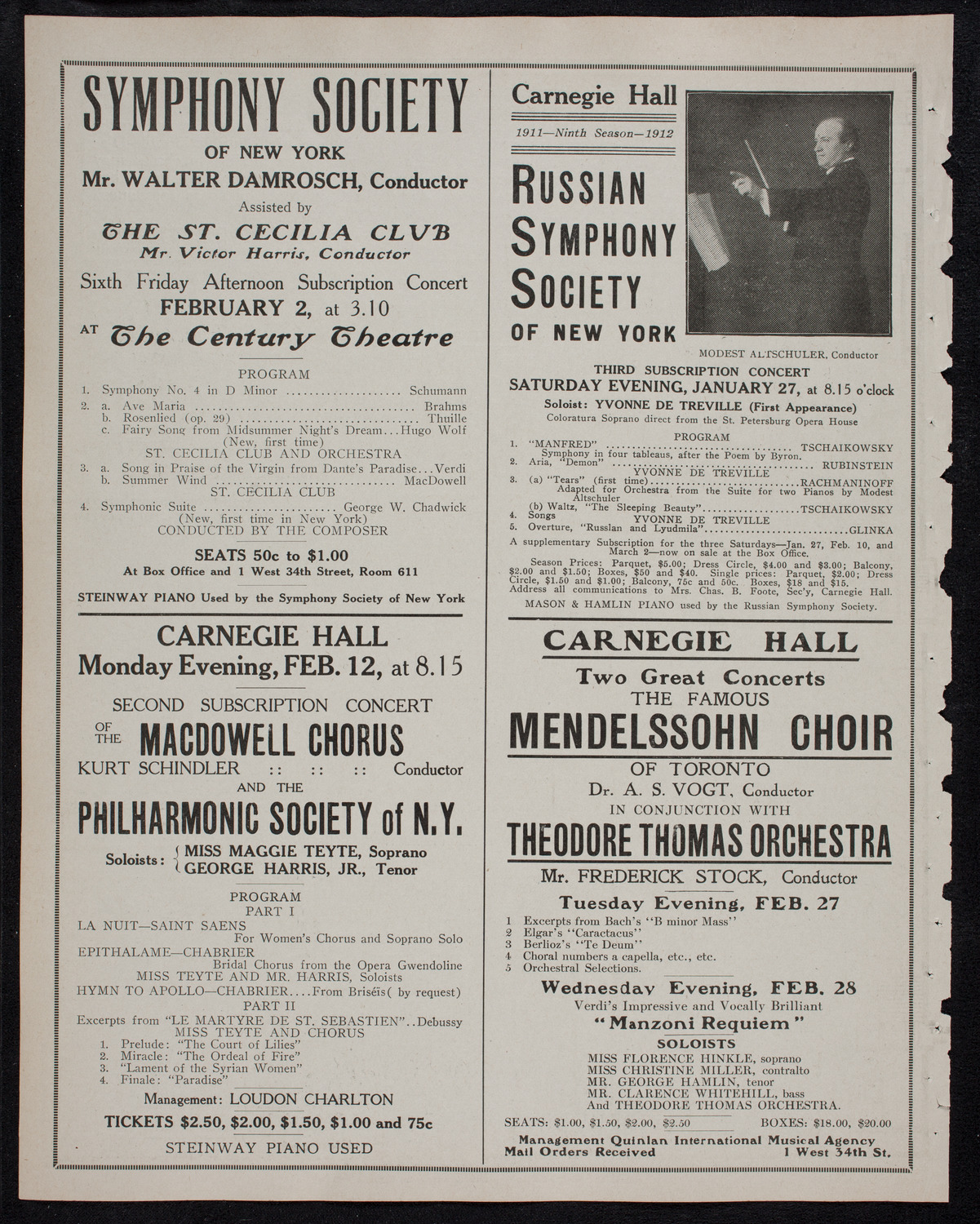 New York Philharmonic, January 25, 1912, program page 10