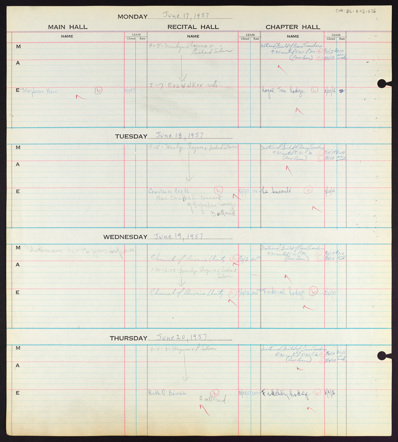 Carnegie Hall Booking Ledger, volume 2, page 76