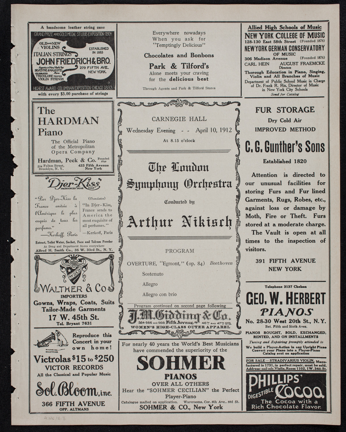 London Symphony Orchestra, April 10, 1912, program page 5