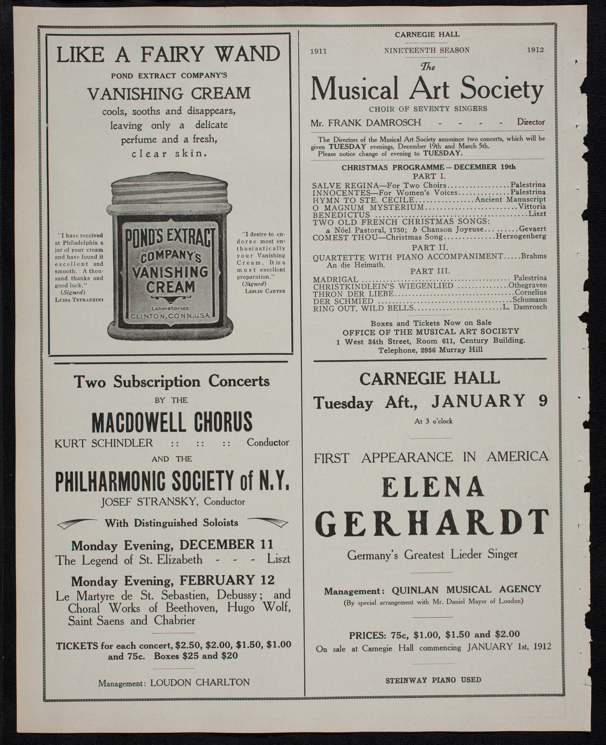 Boston Symphony Orchestra, December 9, 1911, program page 8