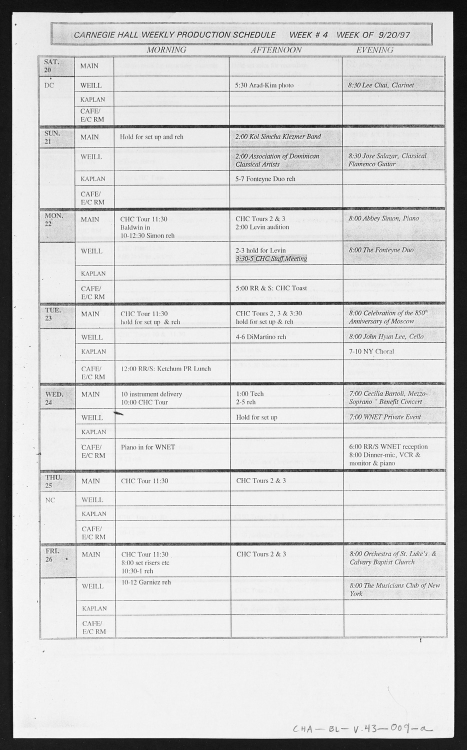 Carnegie Hall Booking Ledger, volume 43, page 9a