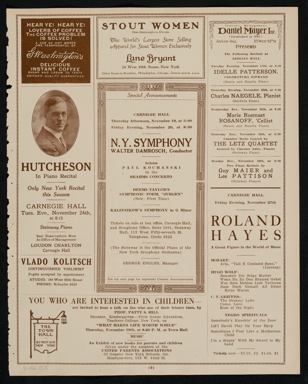 Josef Hofmann, Piano, November 14, 1925, program page 9