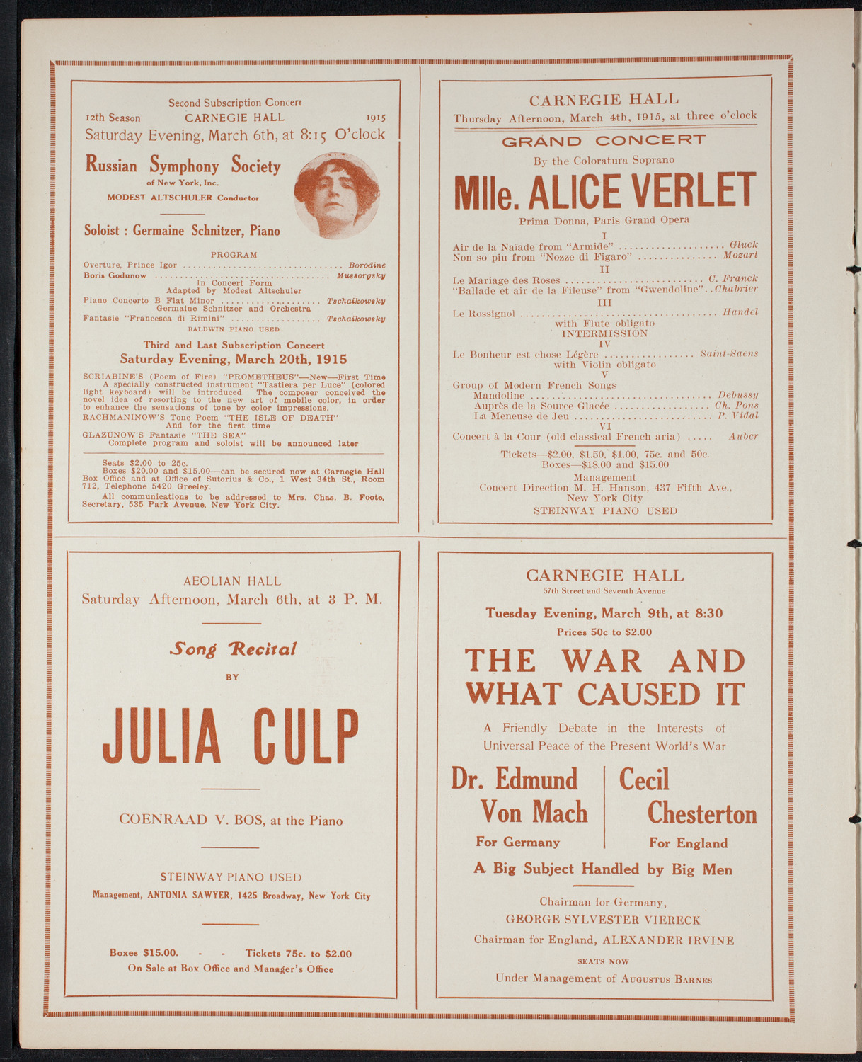 Desider Josef Vecsei with the New York Symphony Orchestra, March 2, 1915, program page 10