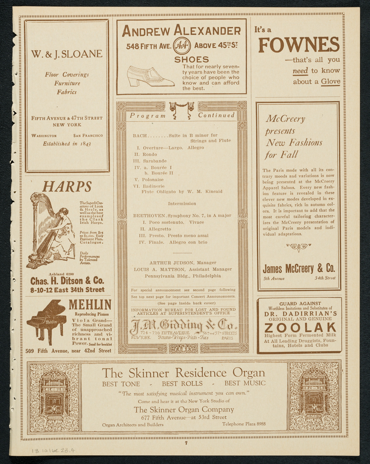 Philadelphia Orchestra, October 16, 1923, program page 7