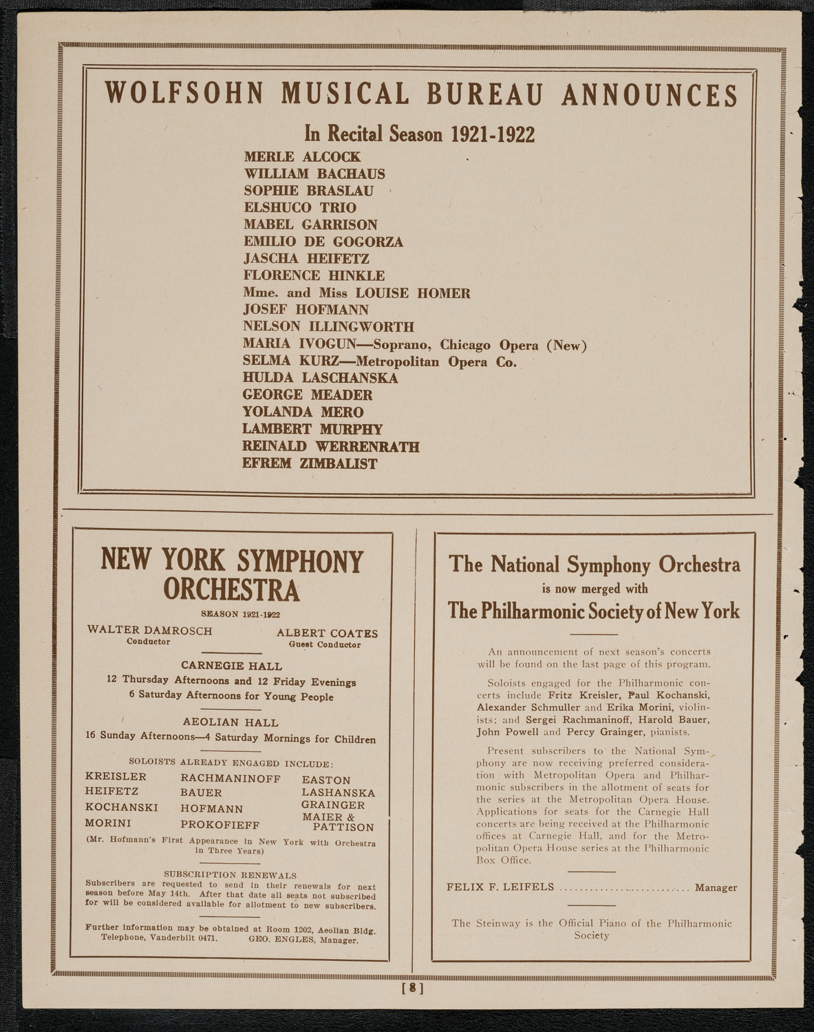 National Symphony Orchestra, May 3, 1921, program page 8