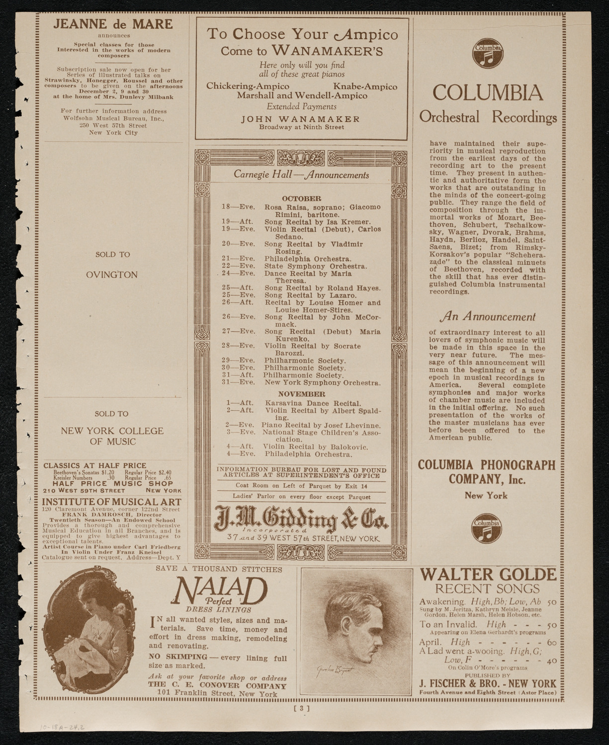 Florence Stern, Violin, October 18, 1924, program page 3