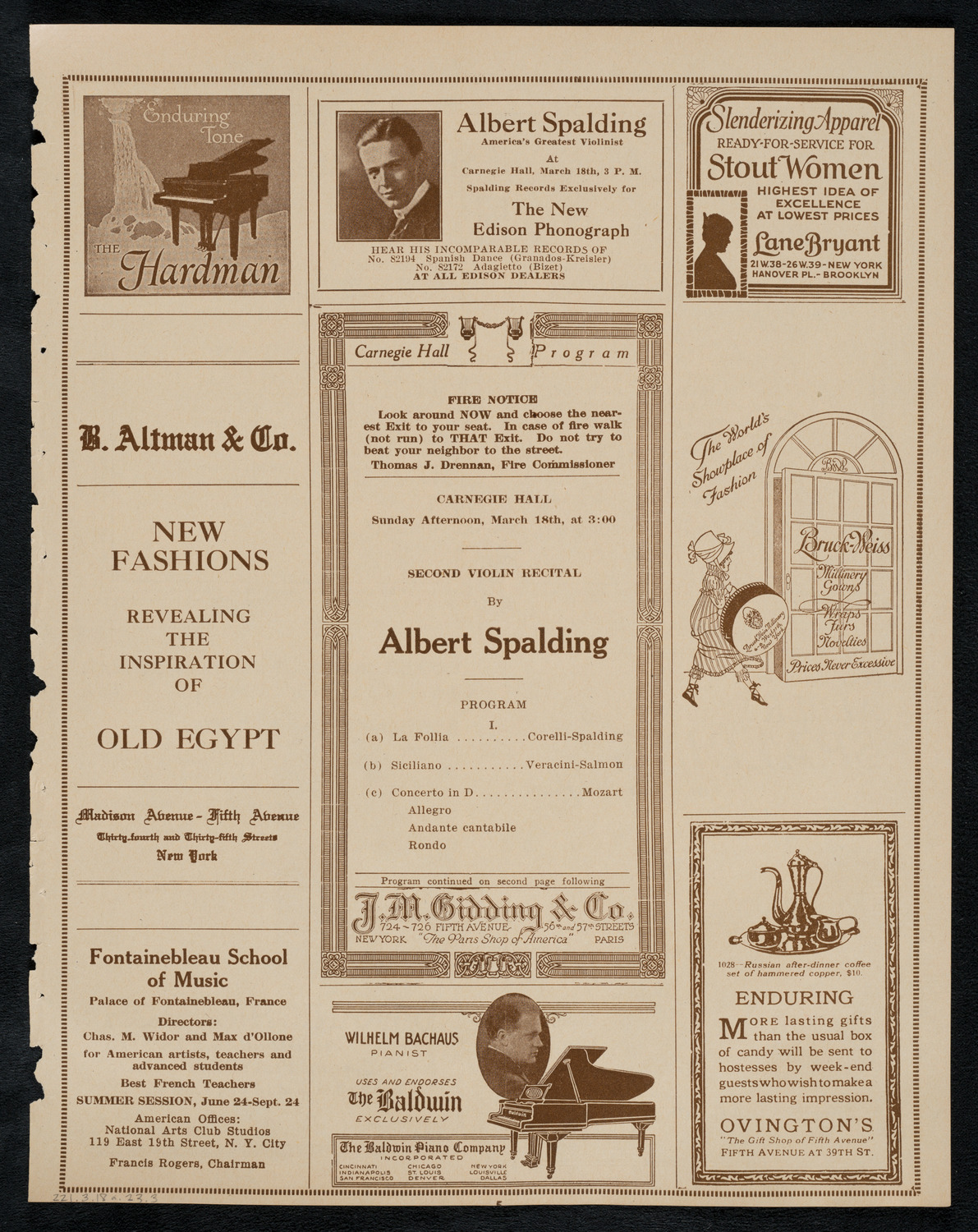 Albert Spalding, Violin, March 18, 1923, program page 5