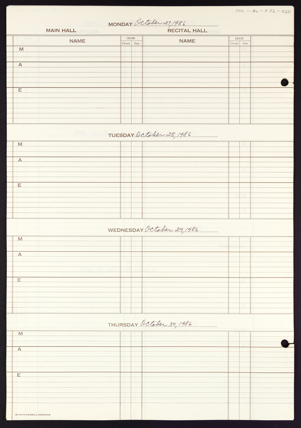 Carnegie Hall Booking Ledger, volume 32, page 20