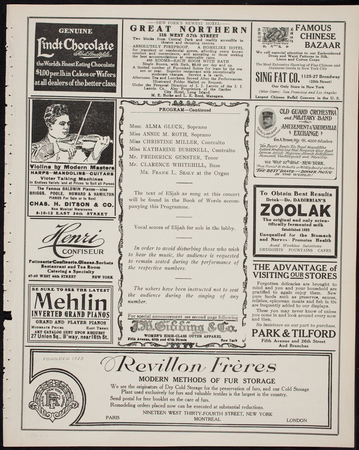 Oratorio Society of New York, March 29, 1911, program page 7