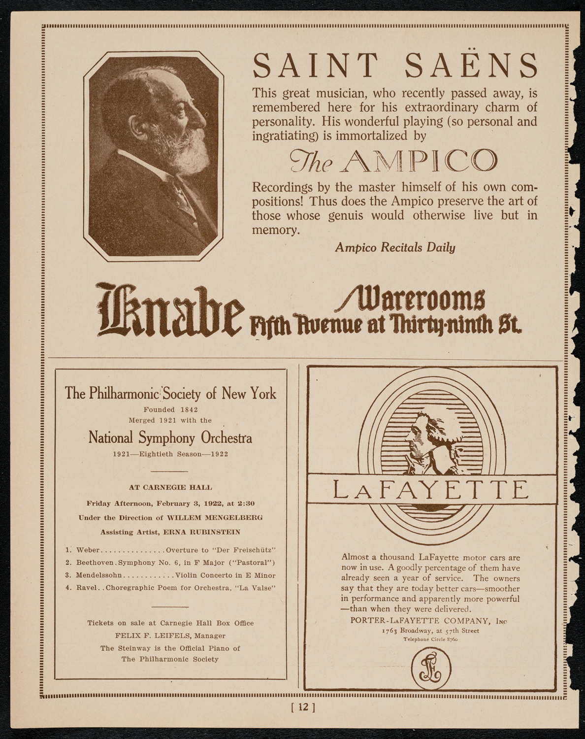 New York Symphony Orchestra, February 2, 1922, program page 12