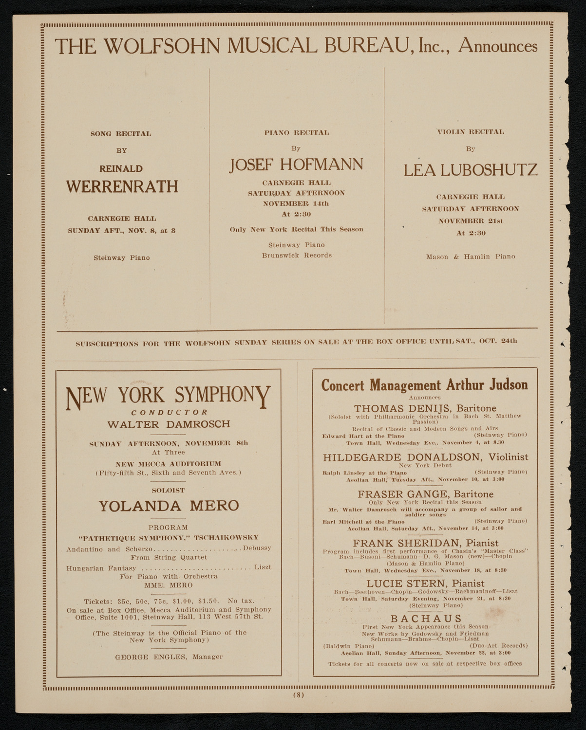 Philadelphia Orchestra, November 3, 1925, program page 8