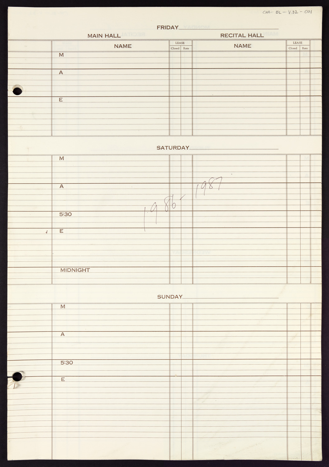 Carnegie Hall Booking Ledger, volume 32, page 1