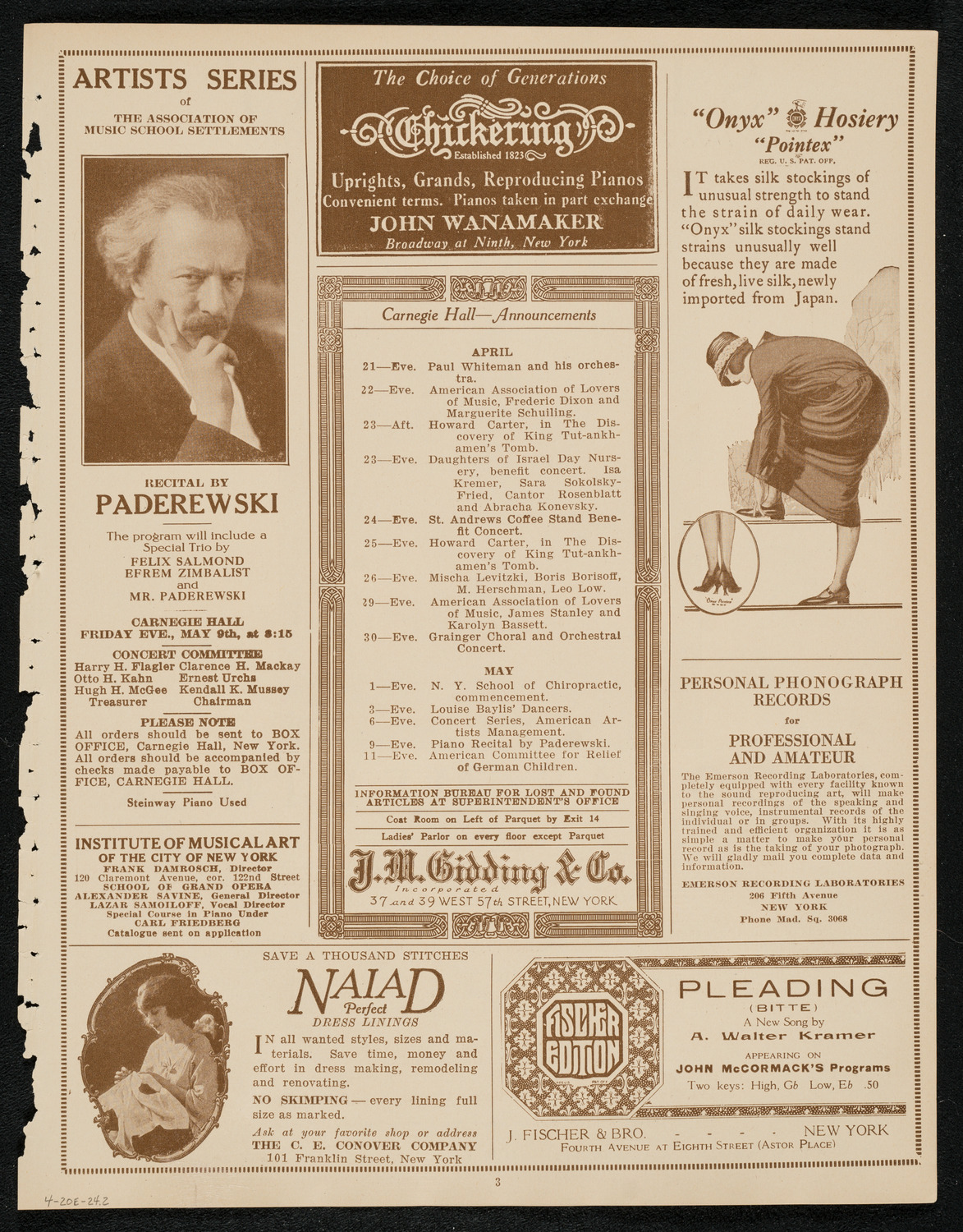 Ina Bourskaya and Rudolph Polk, April 20, 1924, program page 3