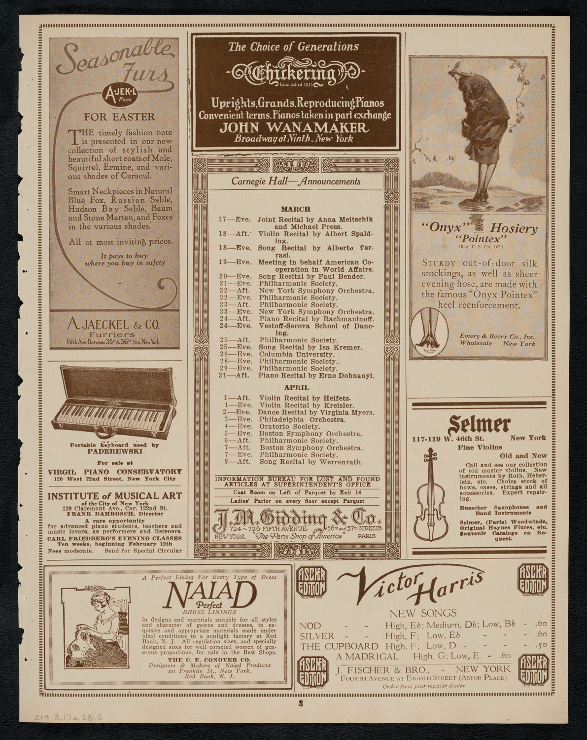 Boston Symphony Orchestra, March 17, 1923, program page 3