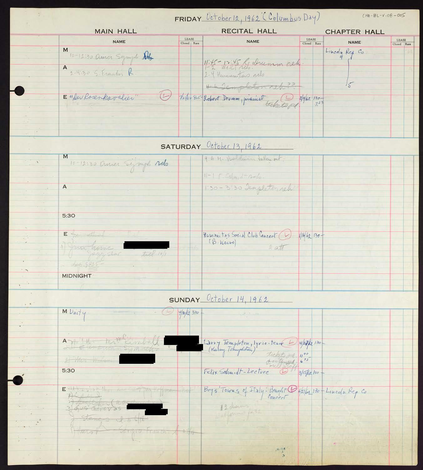 Carnegie Hall Booking Ledger, volume 8, page 5