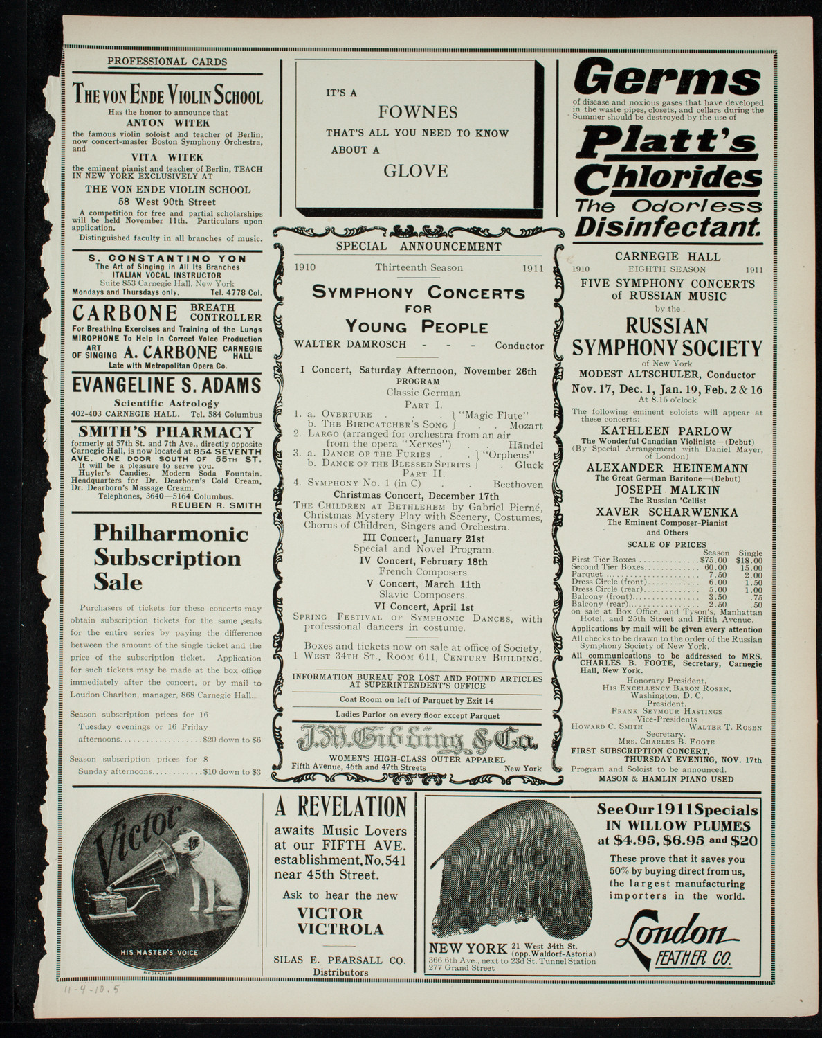 New York Philharmonic, November 4, 1910, program page 9