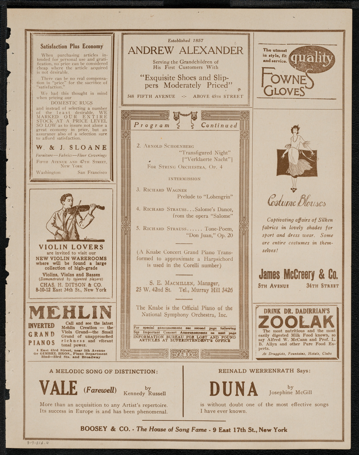 National Symphony Orchestra, March 7, 1921, program page 7