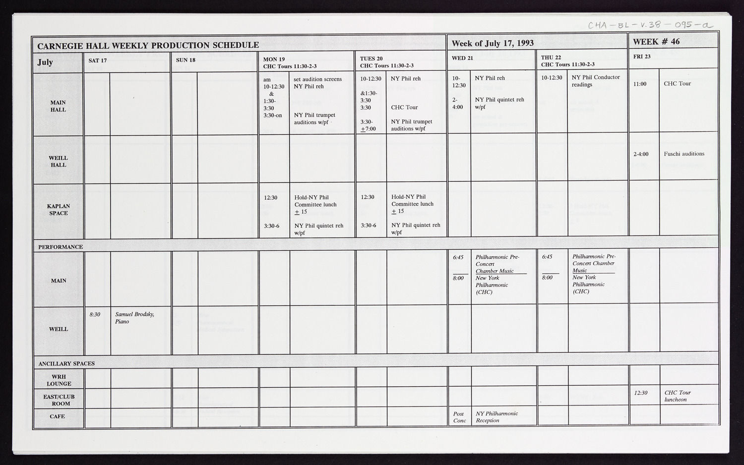 Carnegie Hall Booking Ledger, volume 38, page 95a