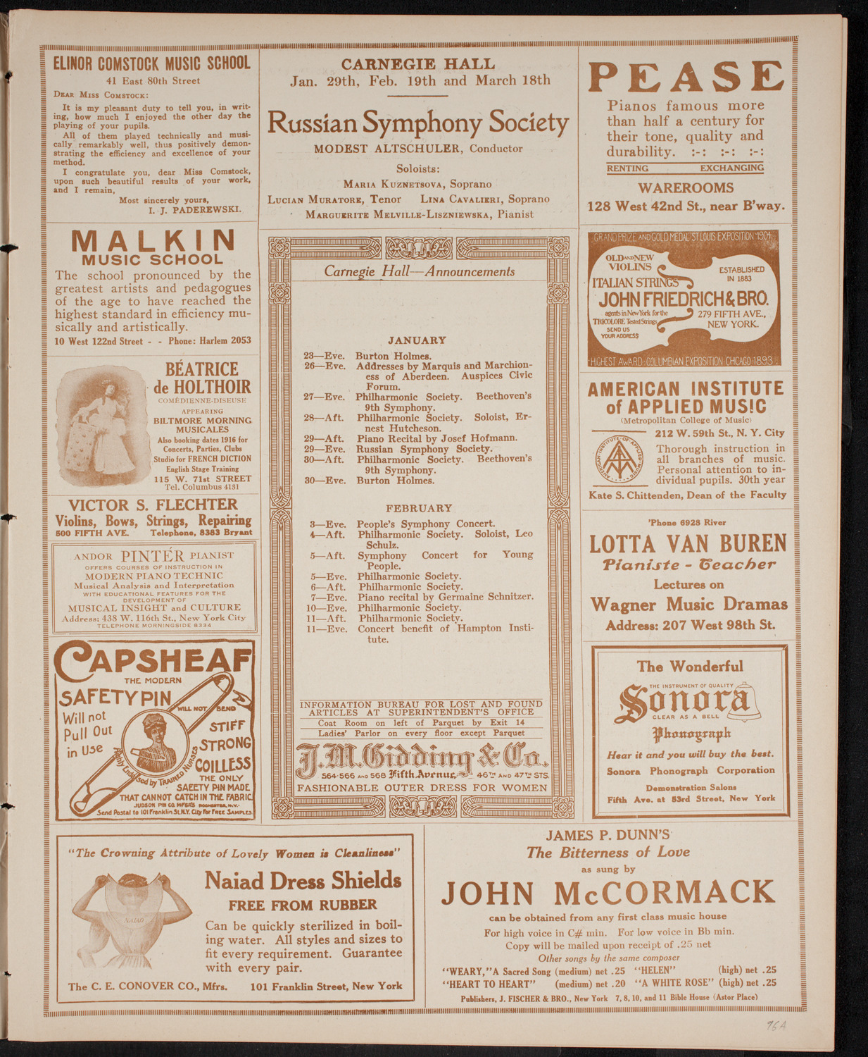 New York Philharmonic, January 23, 1916, program page 3