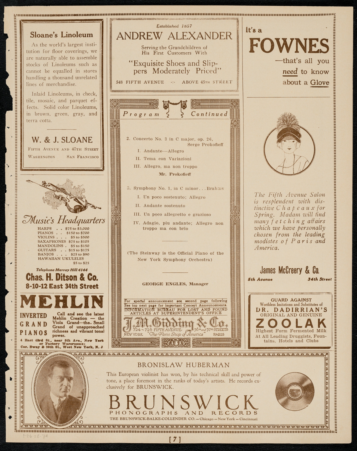 New York Symphony Orchestra, January 26, 1922, program page 7