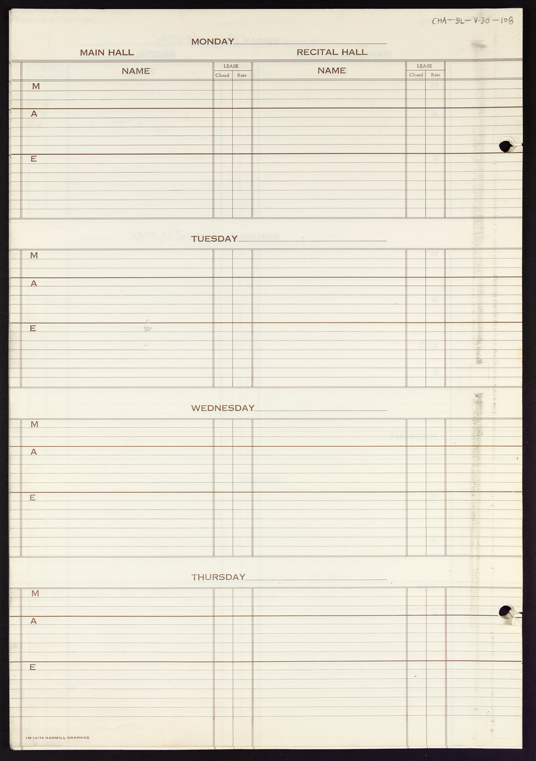 Carnegie Hall Booking Ledger, volume 30, page 108