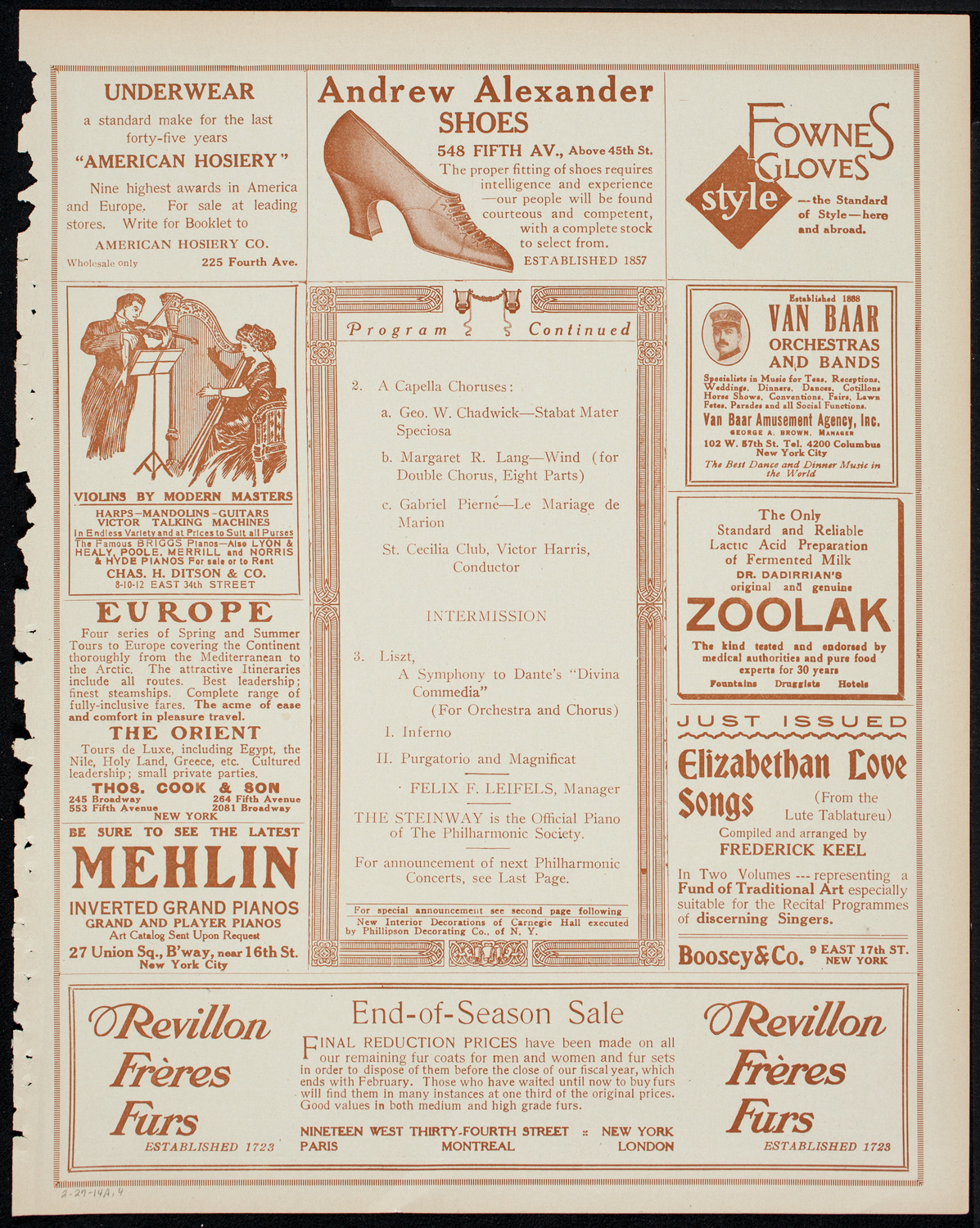 New York Philharmonic, February 27, 1914, program page 7