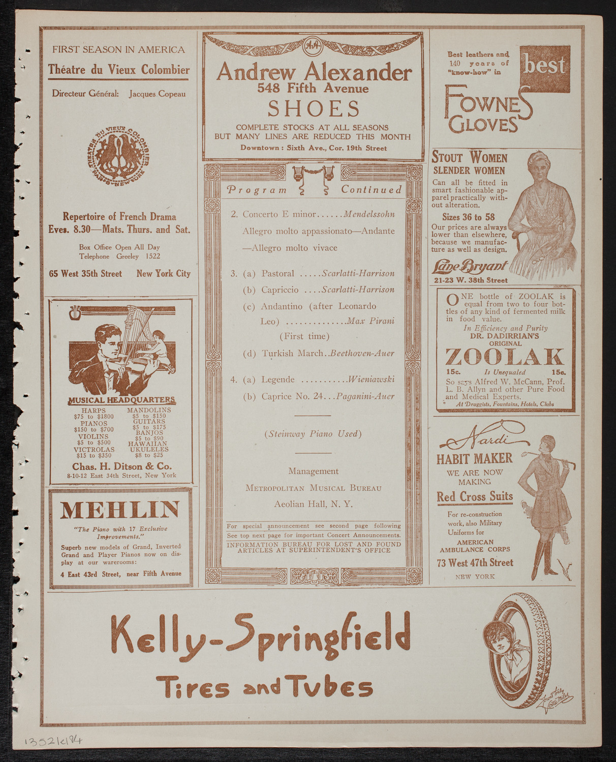 Mischa Elman, Violin, February 1, 1918, program page 7