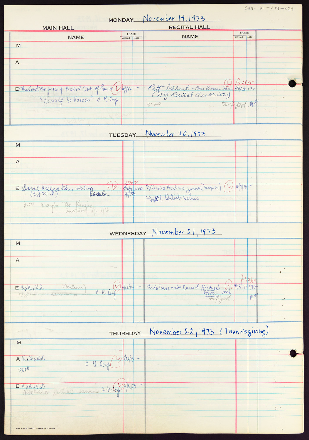 Carnegie Hall Booking Ledger, volume 19, page 24