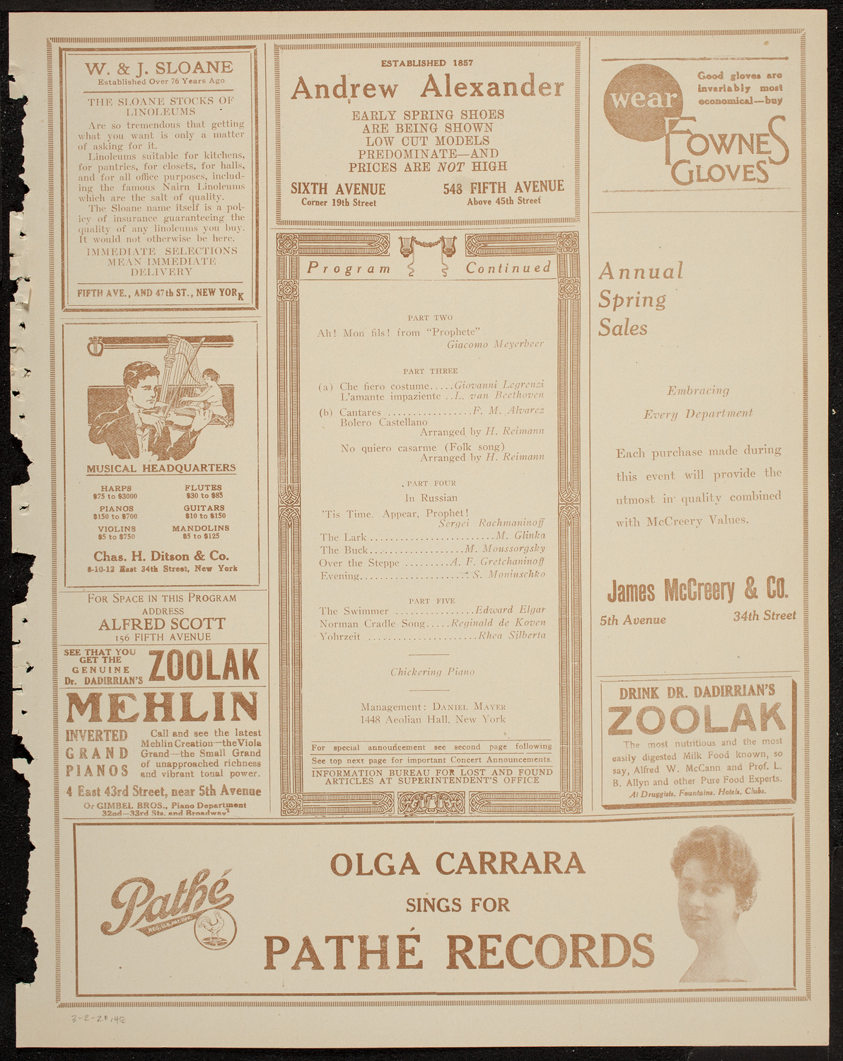 Maria Winetzkaja, Mezzo-Soprano, March 2, 1920, program page 7