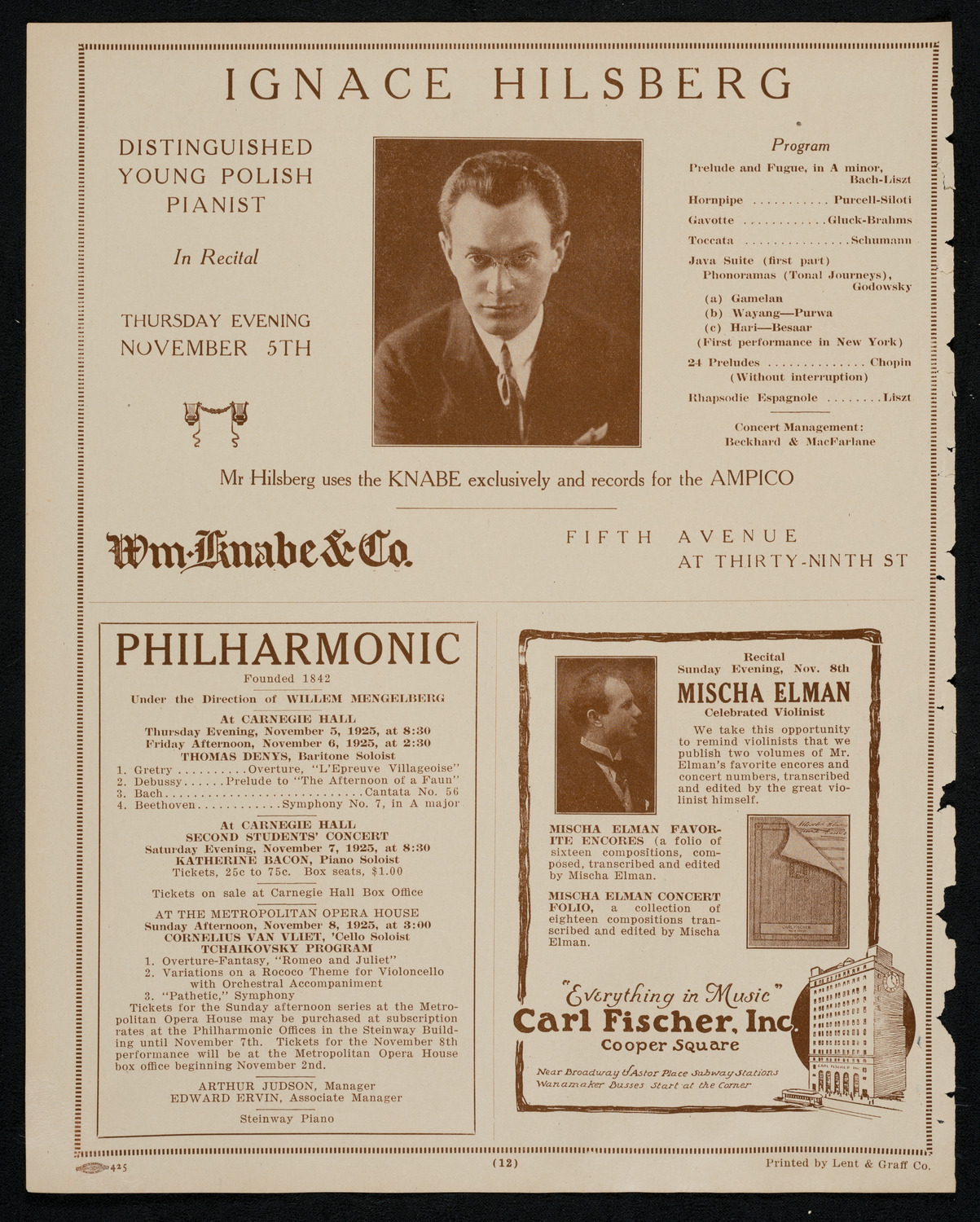 New York Symphony Orchestra, November 5, 1925, program page 12