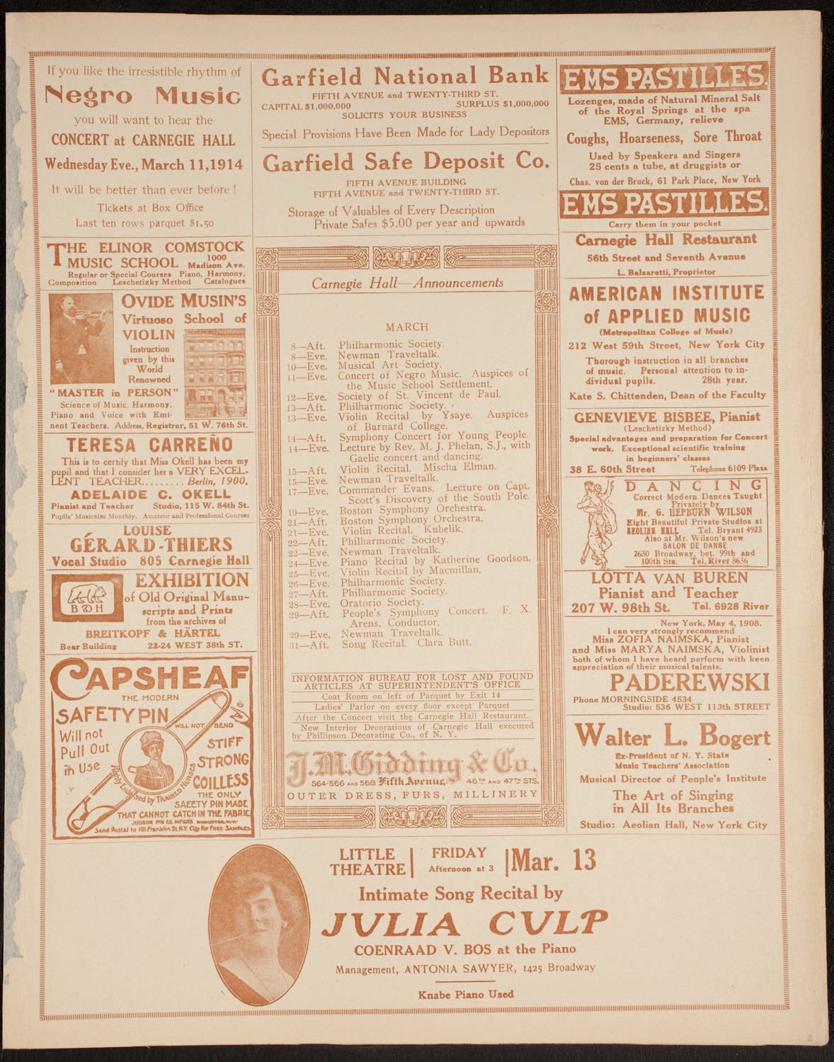 New York Symphony Orchestra: Beethoven Festival, March 7, 1914, program page 3