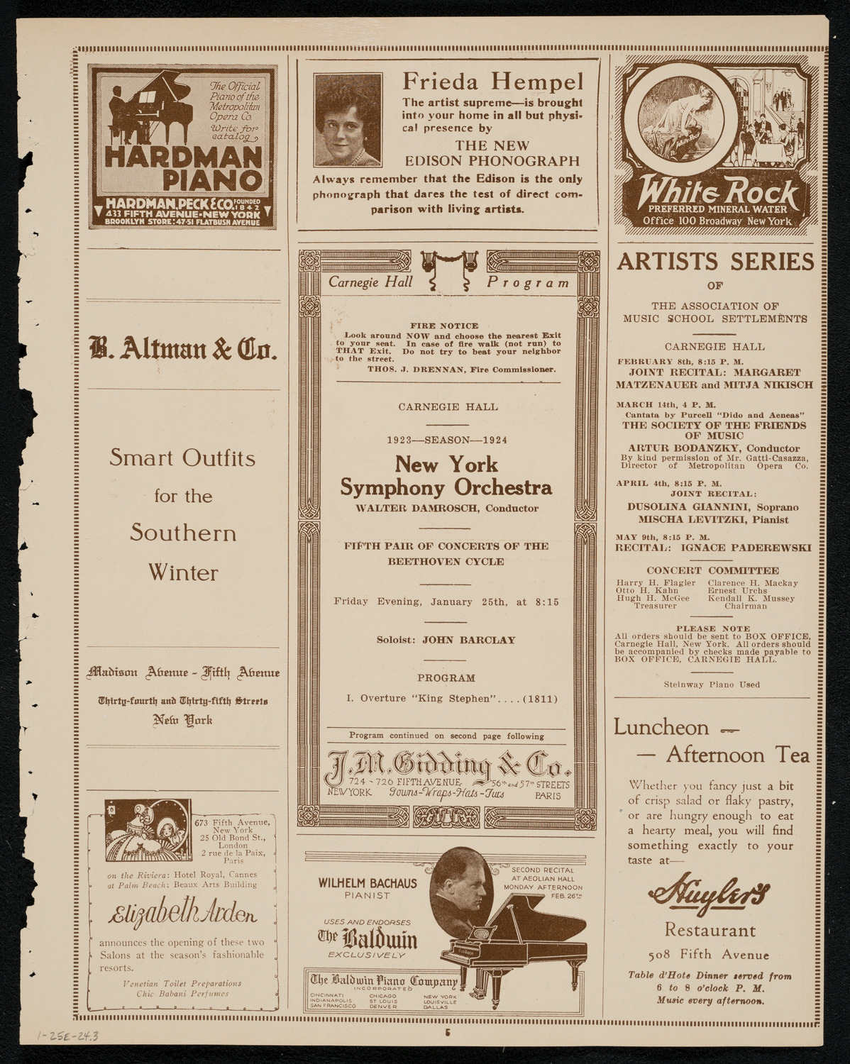 New York Symphony Orchestra: Beethoven Cycle, January 25, 1924, program page 5