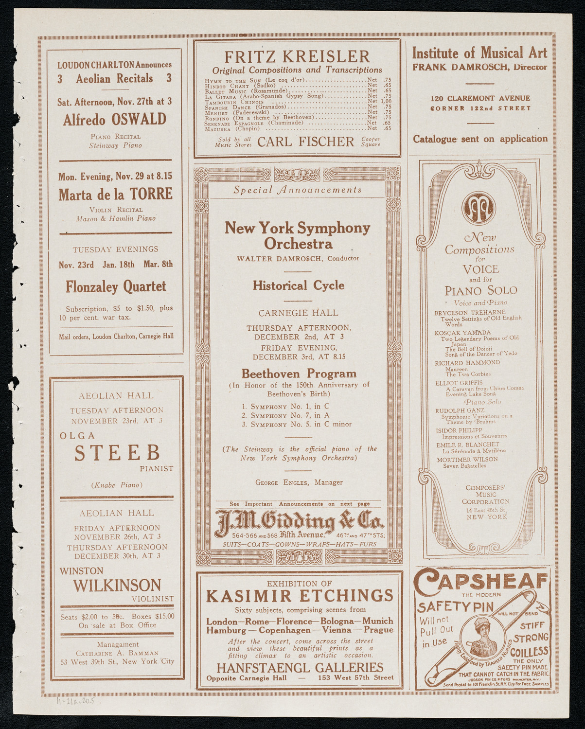 New York Philharmonic, November 21, 1920, program page 9