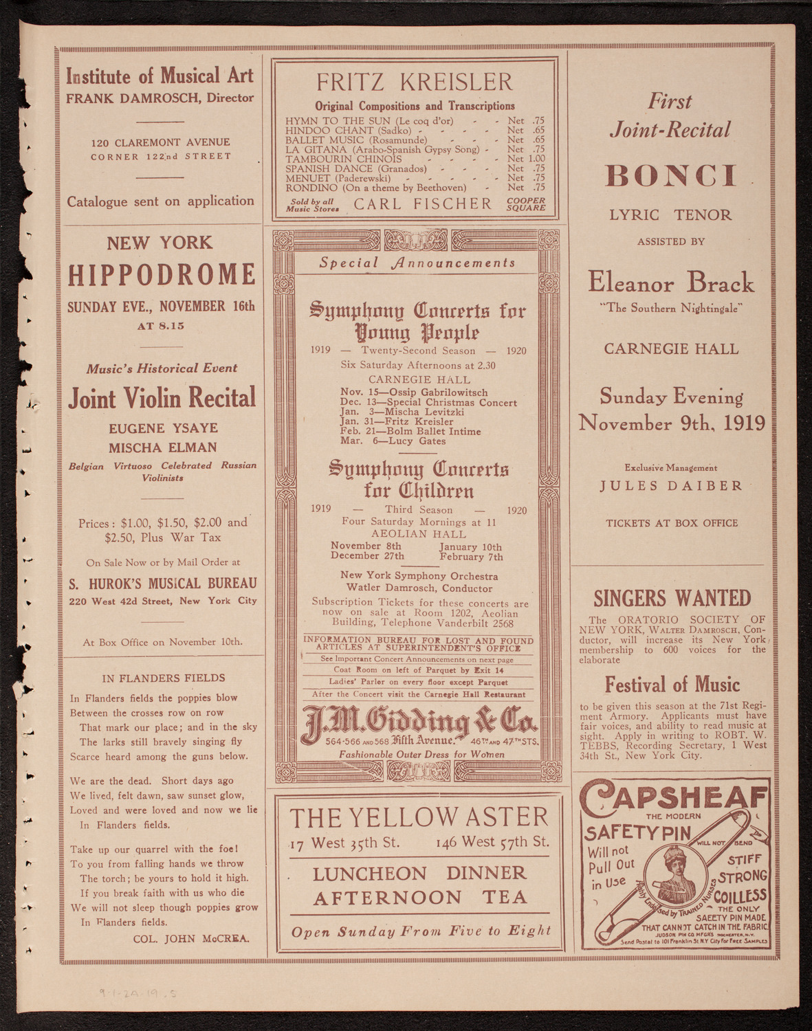 Reinald Werrenrath, Baritone, November 2, 1919, program page 9
