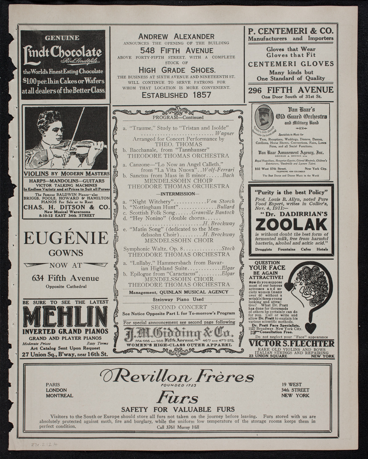 Mendelssohn Choir of Toronto with the Theodore Thomas Orchestra, February 27, 1912, program page 7