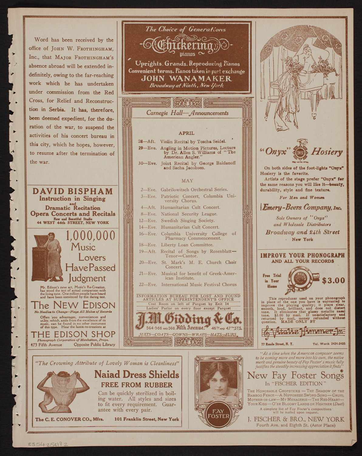 Ossip Gabrilowitsch Orchestral Concert, April 25, 1918, program page 3