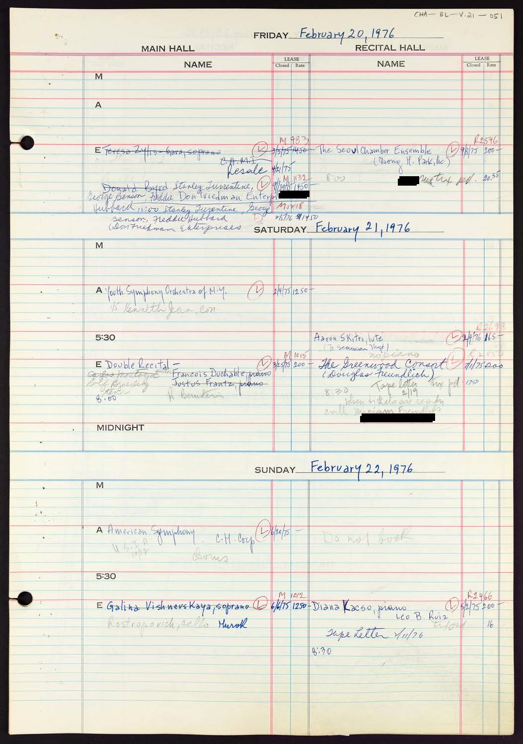 Carnegie Hall Booking Ledger, volume 21, page 51